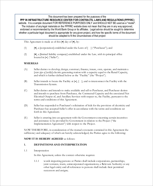 FREE 9+ Sample Power Purchase Agreement Templates in MS Word PDF