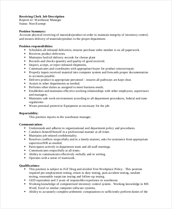 FREE 10 Sample Warehouse Job Description Templates In PDF MS Word