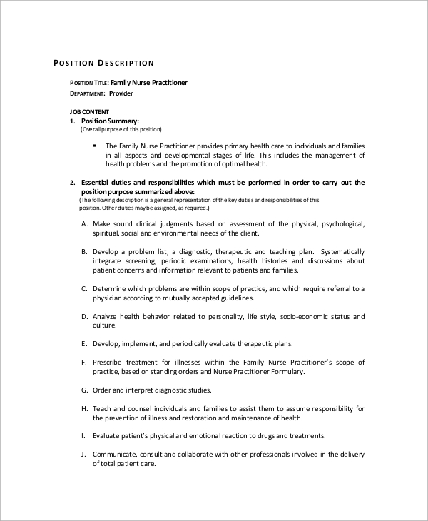 Nurse Practitioner Job Description Sample | PDF Template