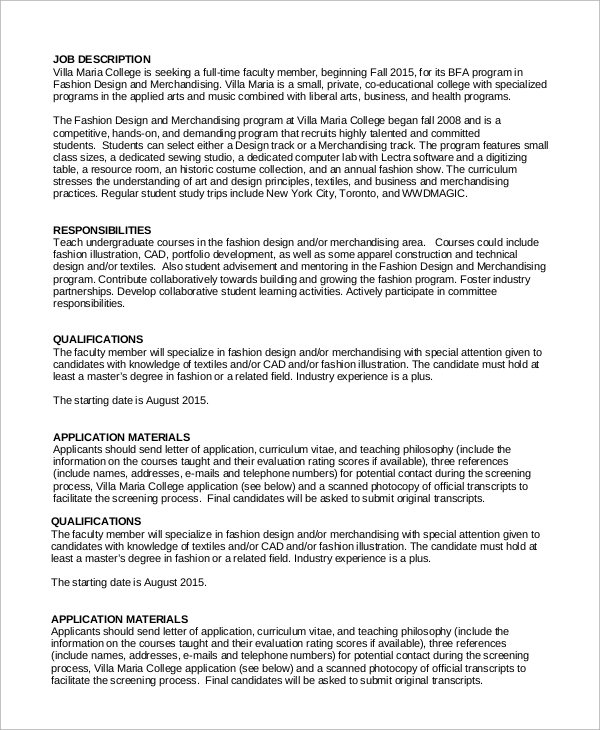 fashion design and merchandising job description