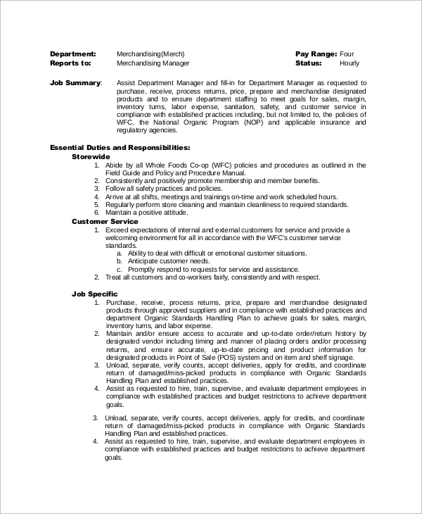 Retail marketing assistant job description