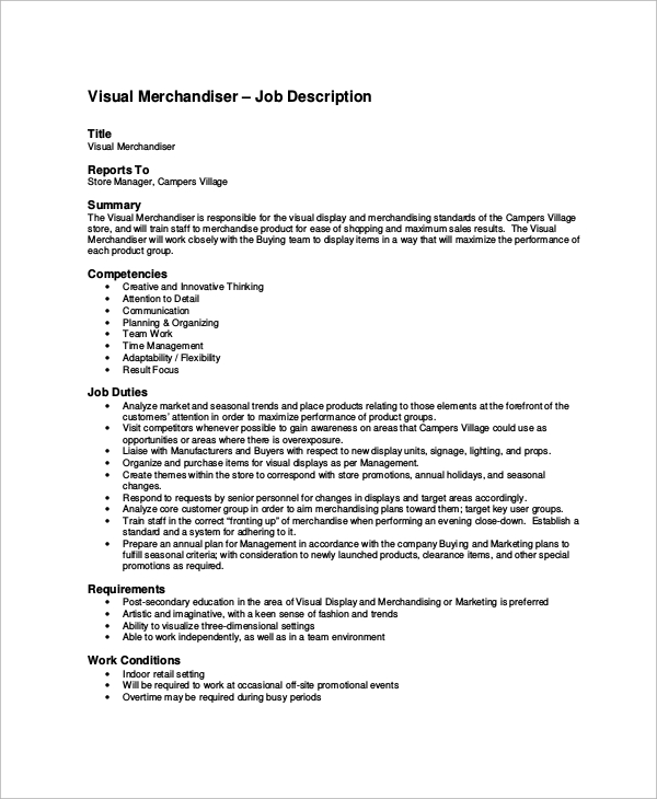 Retail Merchandiser Job Description List