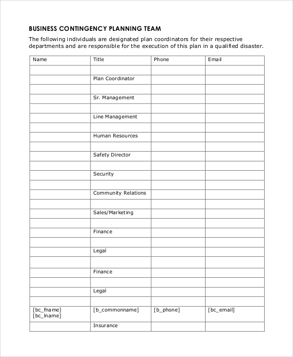 business continuity plan sample