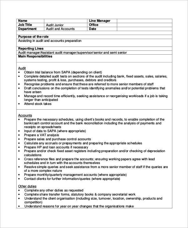 Free 12 Sample Auditor Job Descriptions In Ms Word Pdf