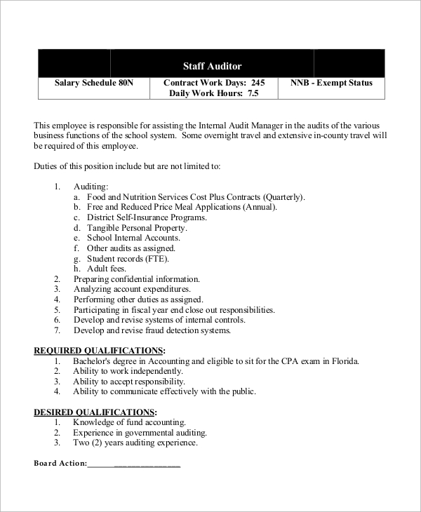 Audit manager job description sample