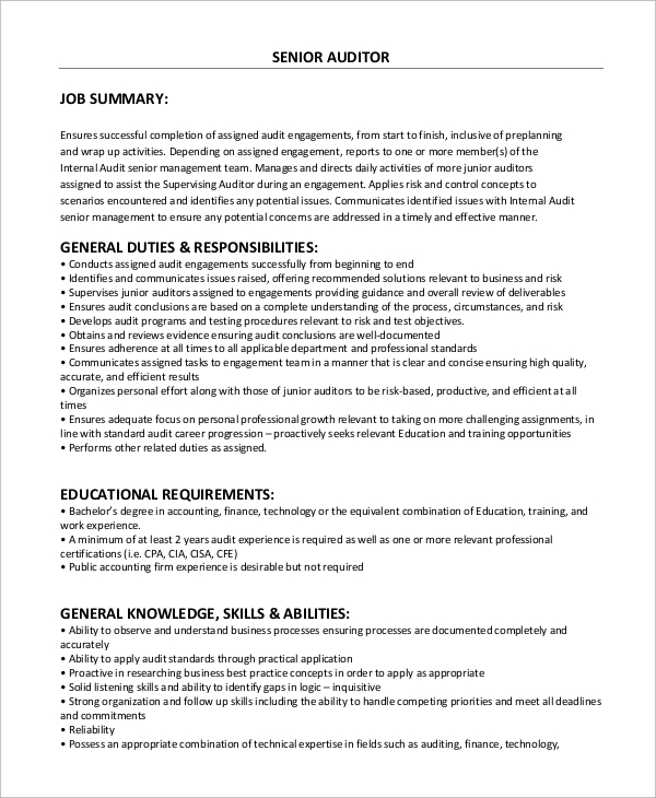 senior auditor job description