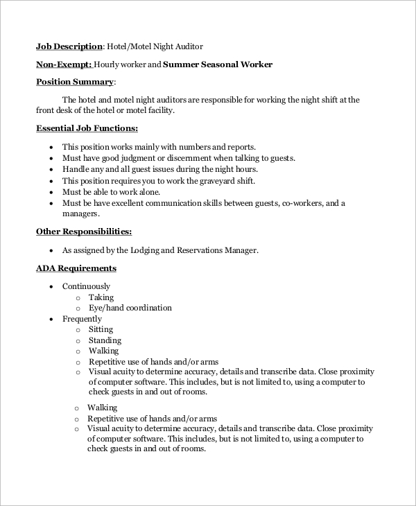 hotel night auditor job description