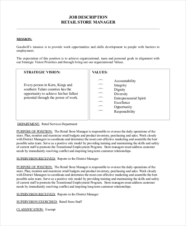 Free 10+ Sample Store Manager Job Description Templates In Pdf | Ms Word