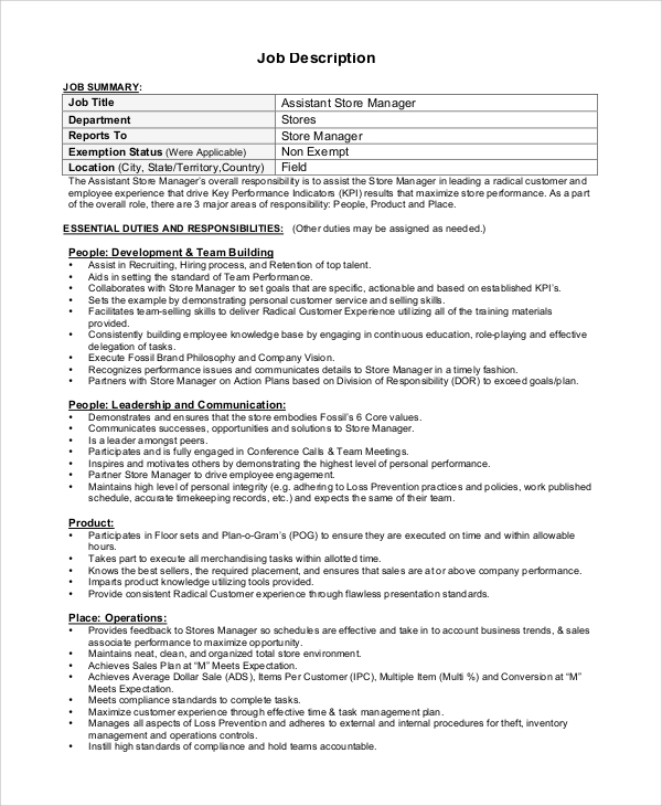 FREE 10 Sample Store Manager Job Description Templates In PDF MS Word