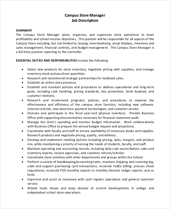 Free 10+ Sample Store Manager Job Description Templates In Pdf | Ms Word