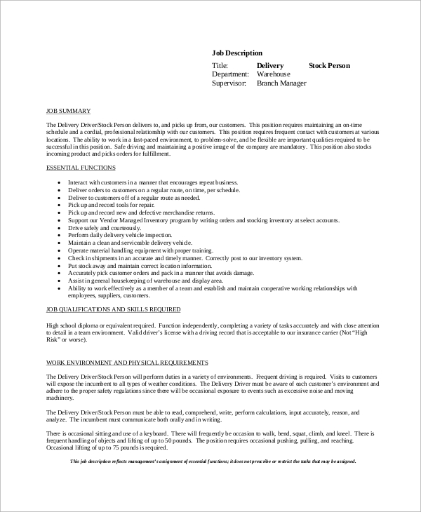 FREE 8+ Sample Stocker Job Description Templates in PDF