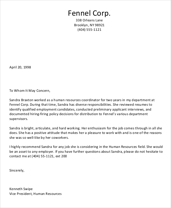 Letter Of Recommendation Template From Employer from images.sampletemplates.com