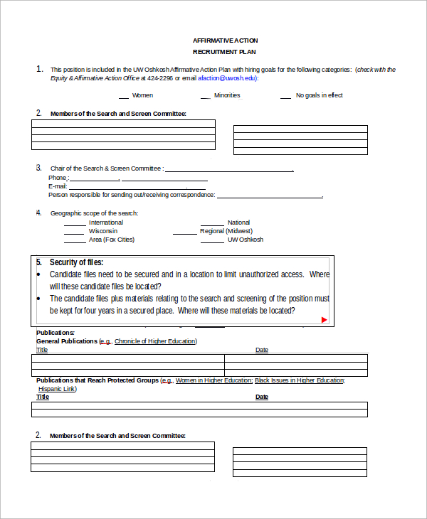 Affirmative Action Plan Template