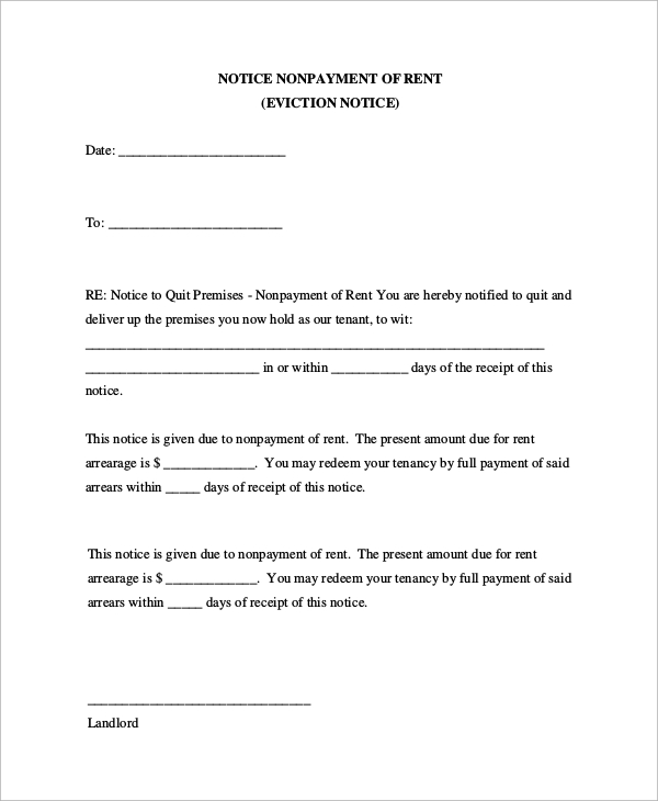 non payment of rent eviction notice 