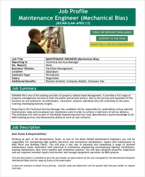 mechanical maintenance engineer job description