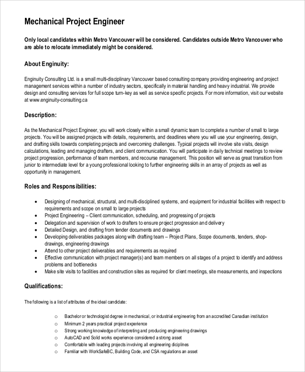 Einwand Liebling Draht mechanical design engineer job description