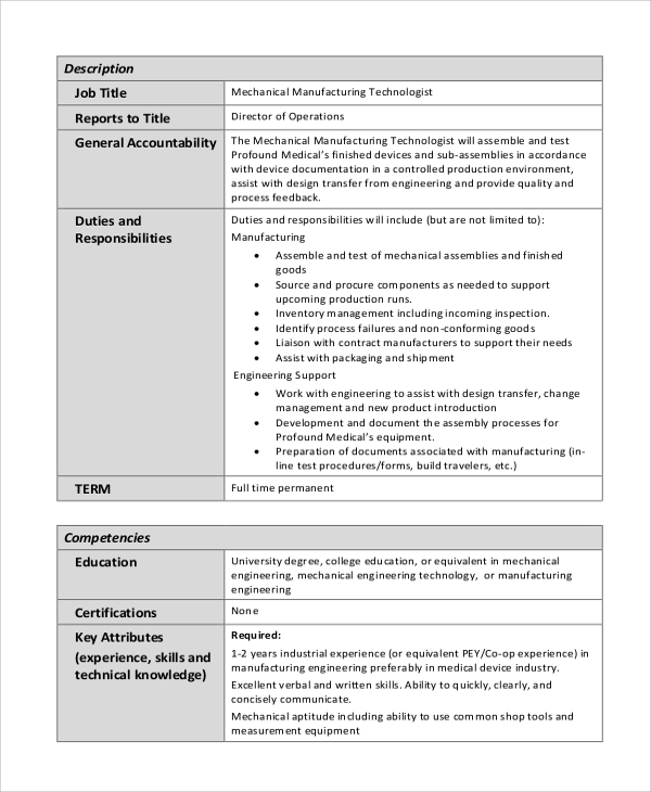 Machine Design Engineer Job Description