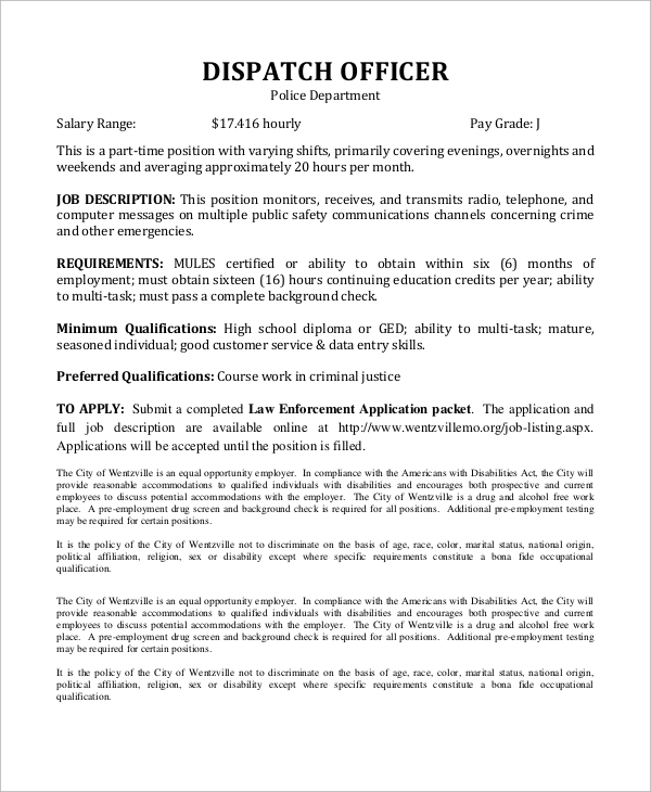 Security dispatcher job descriptions