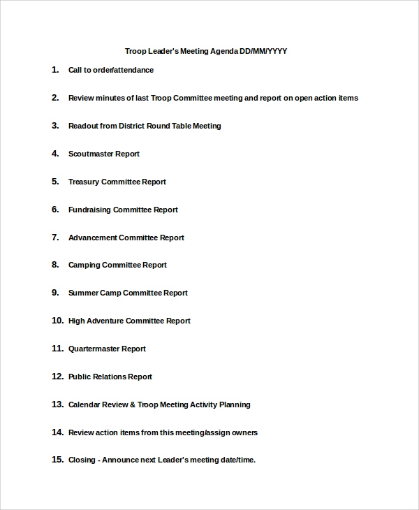 committee meeting agenda