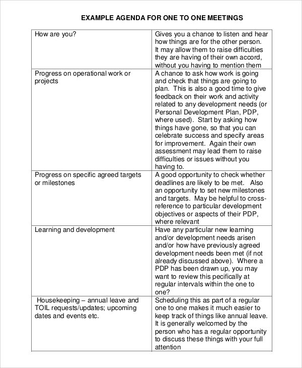 One On One Meeting Template