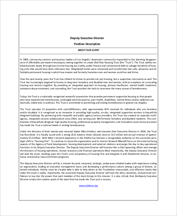 Free 10 Sample Executive Director Job Description Templates In Ms Word Pdf