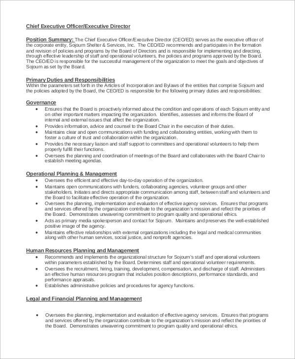 FREE 10+ Sample Executive Director Job Description Templates in MS Word