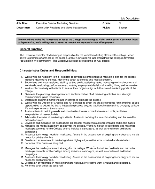 Executive Director Job Description Template