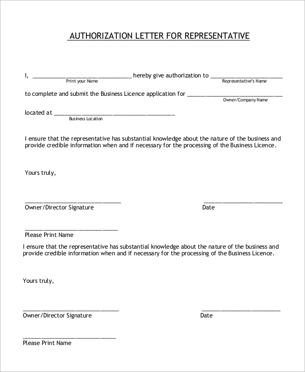 authorization letter for representative