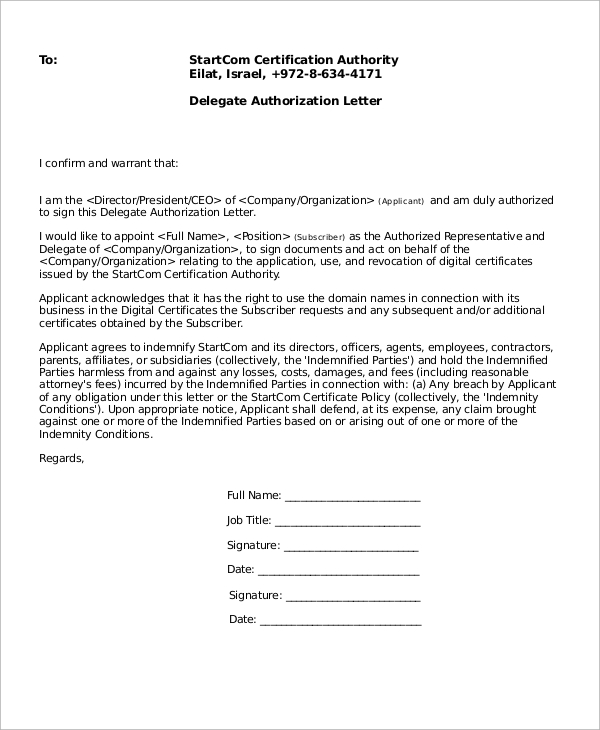 delegate authorization letter