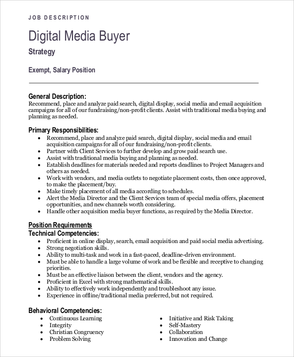 digital media buyer job description