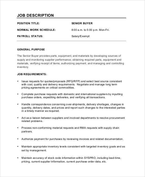 Buyer Job Description Template