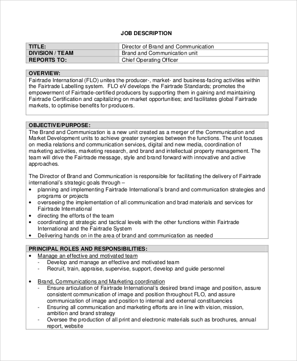 job description template samples pdf