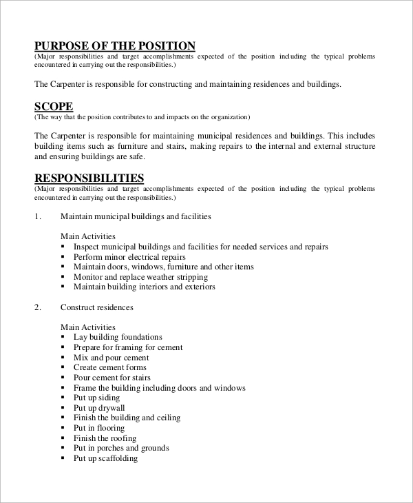 construction carpenter job description