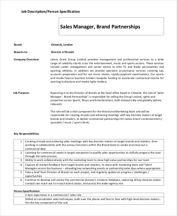 brand sales manager job description