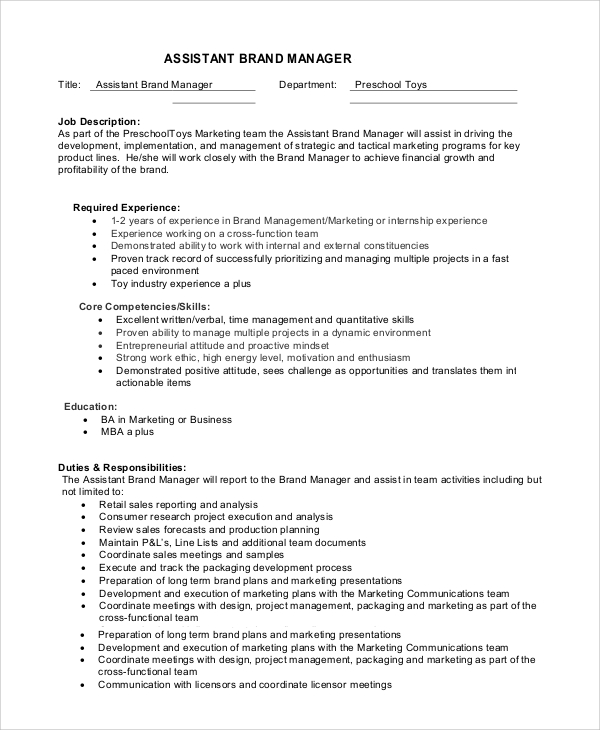 Free 9 Sample Brand Manager Job Description Templates In Pdf