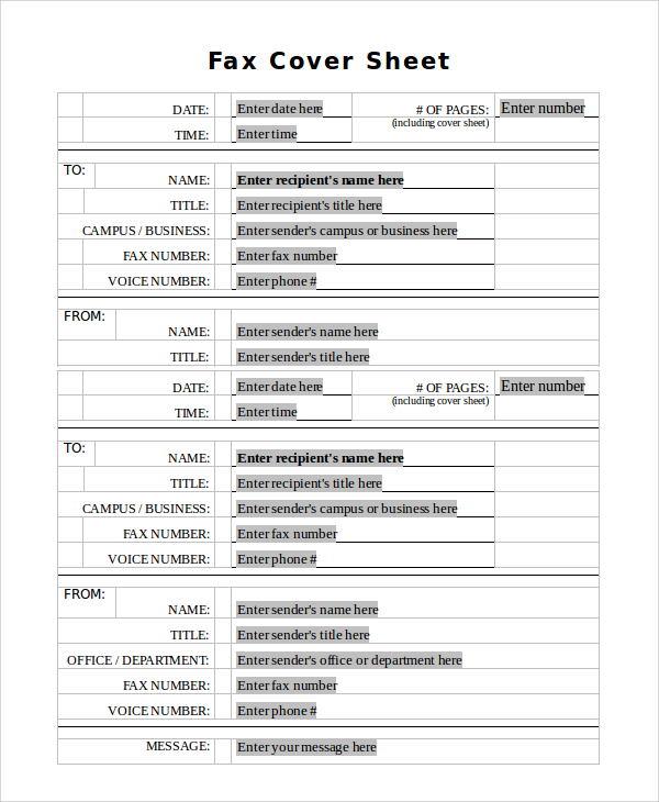 sample generic fax cover sheet sample word