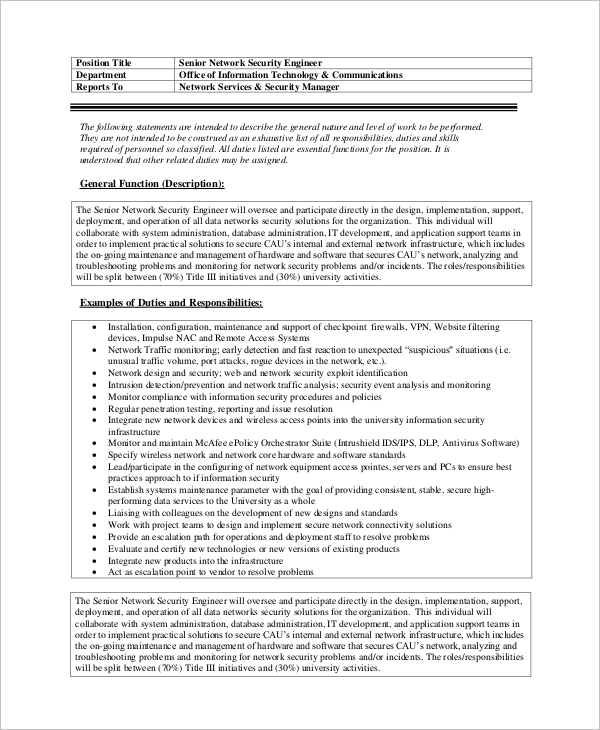 FREE 10 Sample Network Engineer Job Description Templates In MS Word PDF