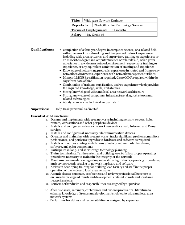 FREE 10+ Sample Network Engineer Job Description Templates in MS Word | PDF