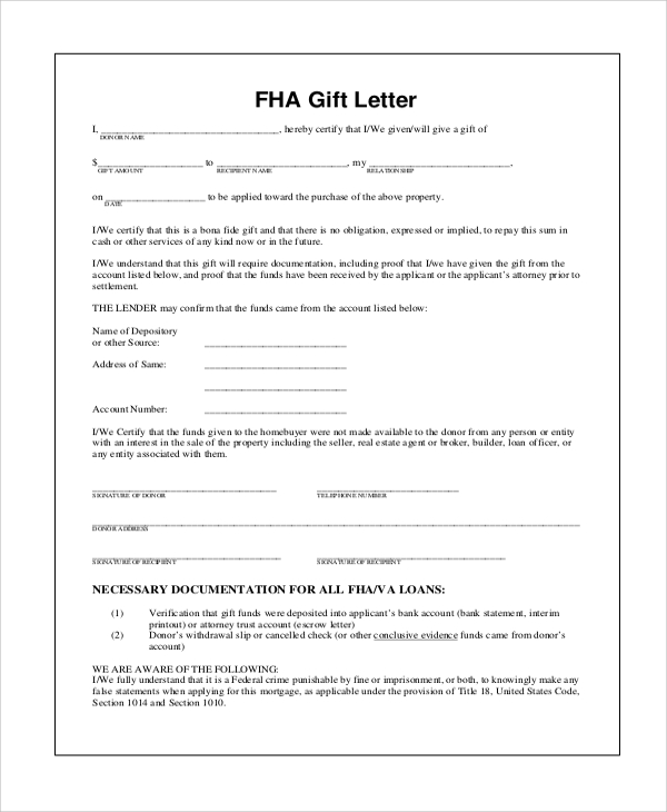 fha gift letter