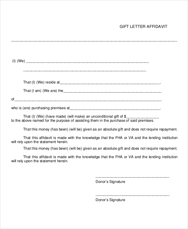 gift letter affidavit