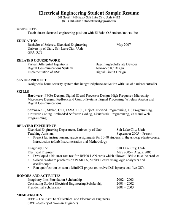 FREE 9 General Resume Objective Samples In PDF   Electrical Engineer Fresher Resume Objective 