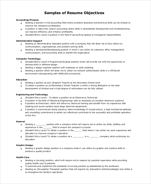 FREE 9+ General Resume Objective Samples in PDF