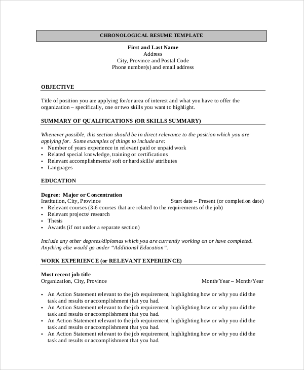 FREE 9 General Resume Objective Samples In PDF   Chronological Resume Objective In PDF 