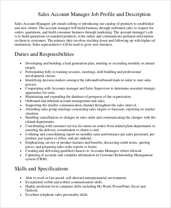 Senior Account Manager Job Description Pdf / Account Executive Job Description / The following requirements are representative of the knowledge