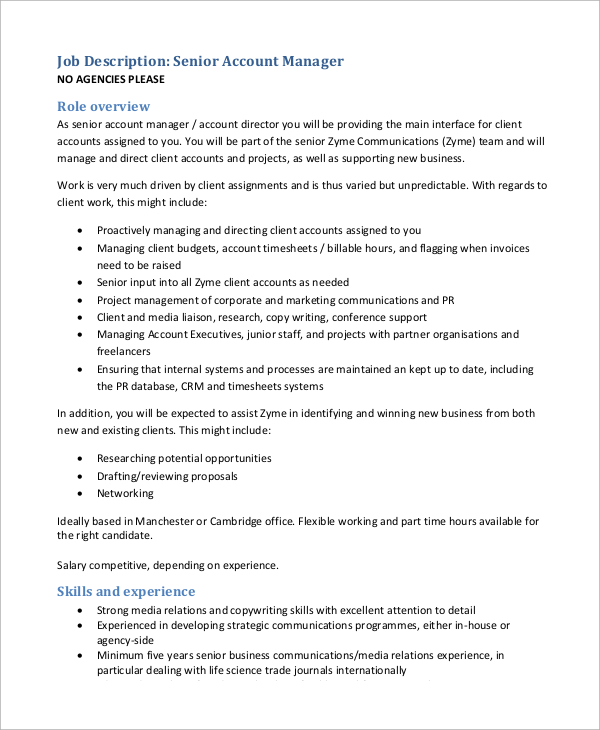 senior account manager job description