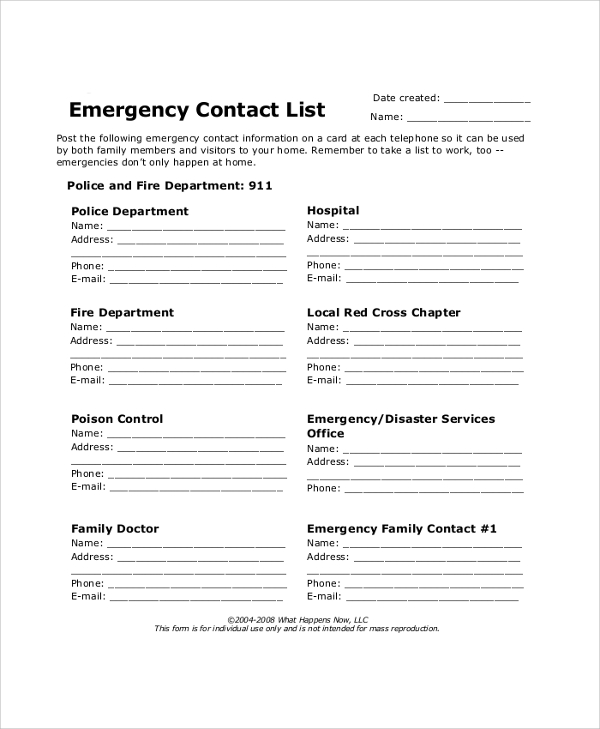 emergency contact list