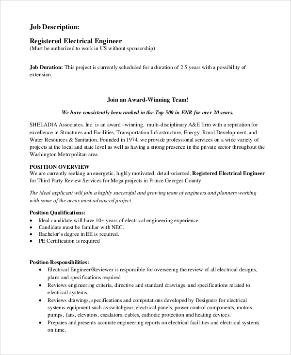 electrical engineering job description