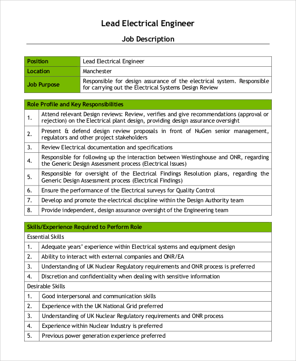 FREE 10+ Sample Electrical Engineer Job Description Templates in PDF