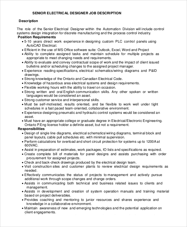 Free 10+ Sample Electrical Engineer Job Description Templates In Pdf | Ms  Word