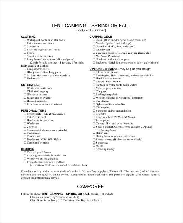 camping trip packing list
